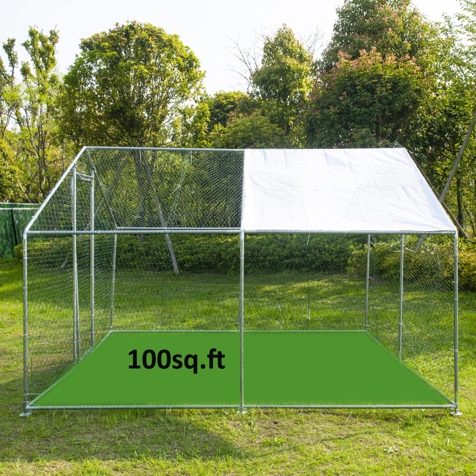 GojoOasis 10x10ft Walk-In Chicken Coop with Roof Cover - Large Metal Poultry Cage for Hens, Ducks & Birds - Outdoor Backyard Hen House (10'L x 10'W x 6.6'H) - Perfect for Free-Range Farming, Backyard Poultry Keeping & Pet Shelter