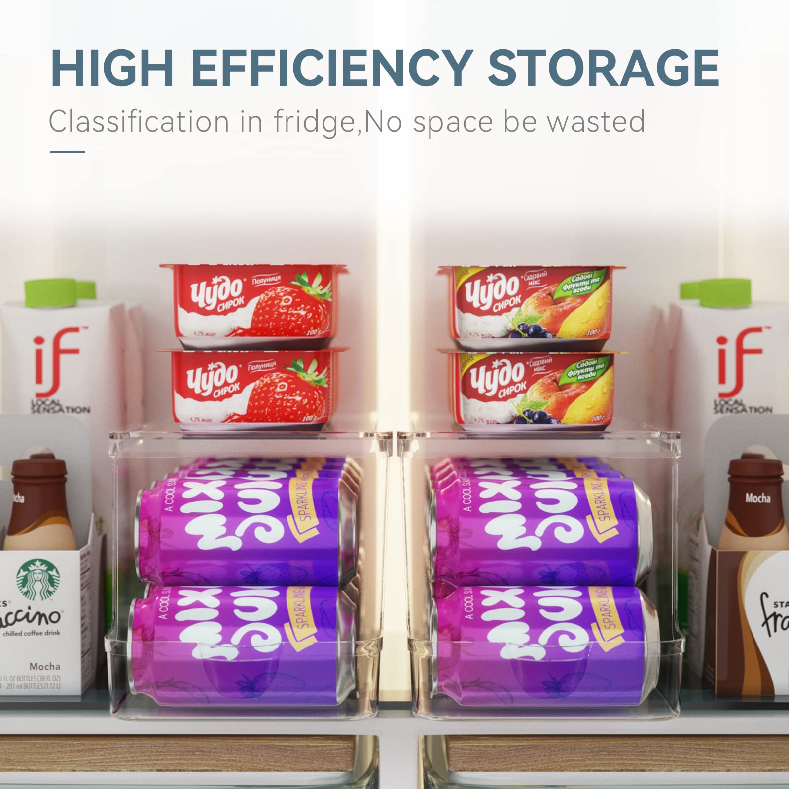 Stackable Clear Plastic Soda Can Dispenser for Refrigerator - 2-Pack Drink Organizer with Lids for Fridge, Freezer, Pantry & Kitchen Cabinets - Perfect for Organizing Cans, Bottles & Beverages in Home or Office