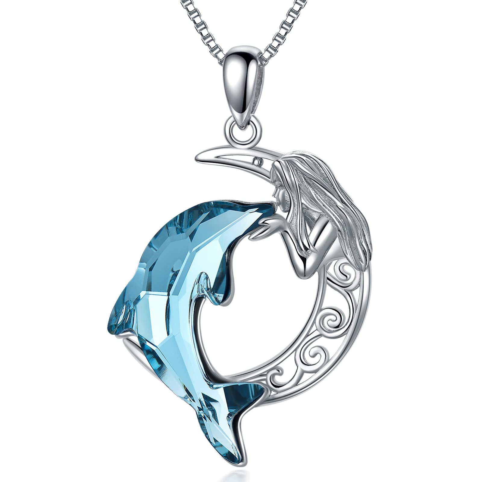 Sterling Silver Dolphin Crystal Pendant Necklace - Elegant Jewelry Gift for Women, Mom, Birthday, Mother's Day & Graduation | Perfect for Beach Vacations, Summer Outfits & Special Occasions