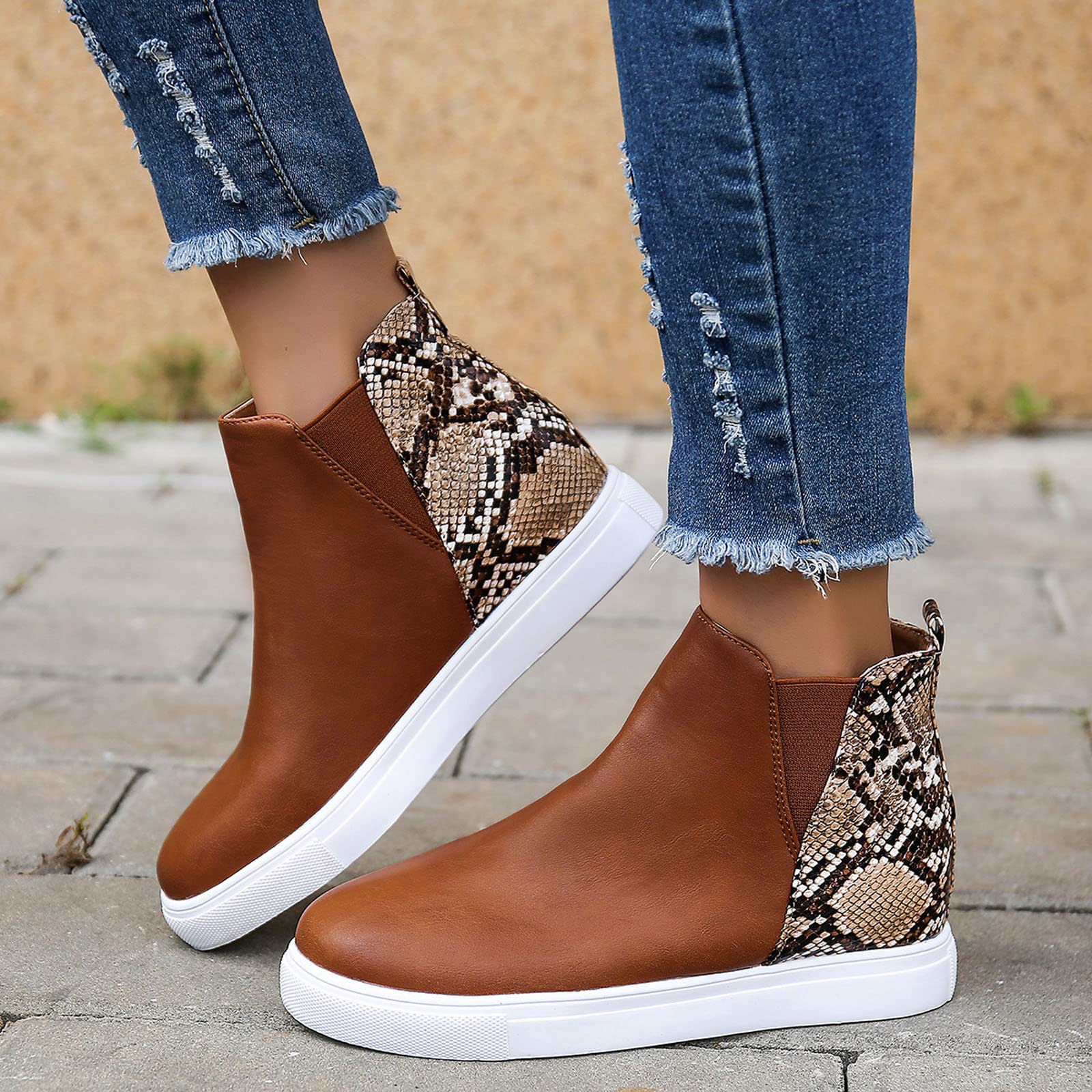 Women's High Top Fashion Sneakers - Serpentine Print Slip On Shoes with Breathable Round Toe | Casual Wear, Street Style & Everyday Comfort