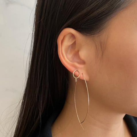 9K Gold Loop Oval Stud Earrings for Women - Minimalist Elegant Hoop Earrings for Everyday Wear & Special Occasions