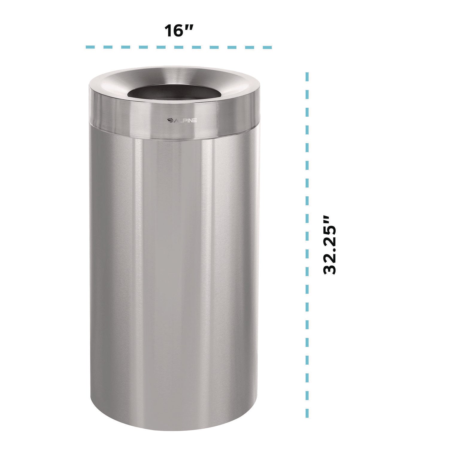 Alpine Industries 27 Gallon Stainless Steel Commercial Trash Can with Lid - Heavy Duty Brushed Metal Indoor Garbage Bin for Kitchen, Office & Restaurant Use