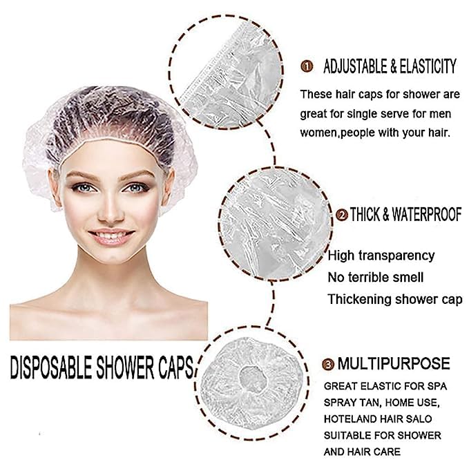 **OSEN Reusable Waterproof Shower Cap for Men & Women - Elastic Hair Bath Cap for Swimming, Bathing, Showering, Makeup & Styling - Transparent (Pack of 100) - Perfect for Travel, Spa & Home Use**