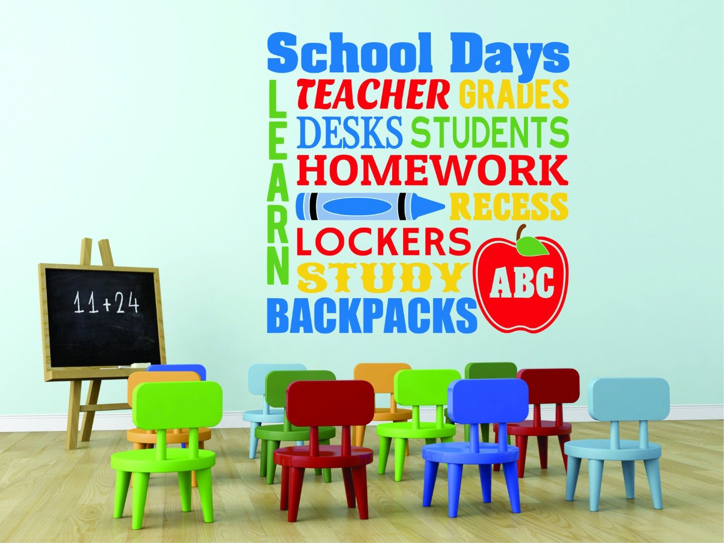 20x20 Inch School Days Decorative Wall Stickers - ABC Classroom Quotes for Teachers, Students, Desks, Lockers & Backpacks - Perfect for Preschool, Homework & Study Areas