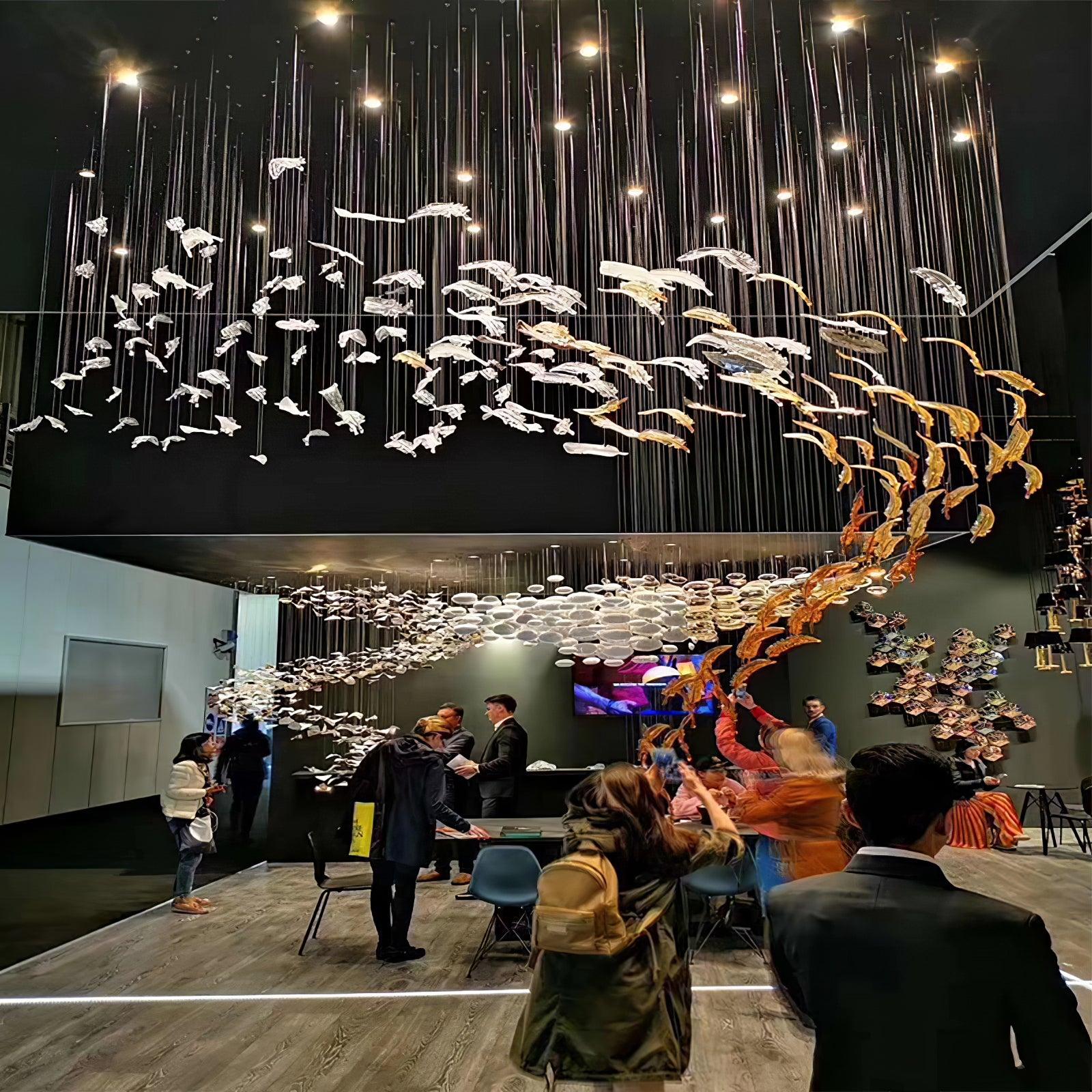 Elegant Glass Feather Chandelier - Modern Crystal Ceiling Light for Dining Room, Living Room & Bedroom | Perfect for Home Decor & Wedding Events