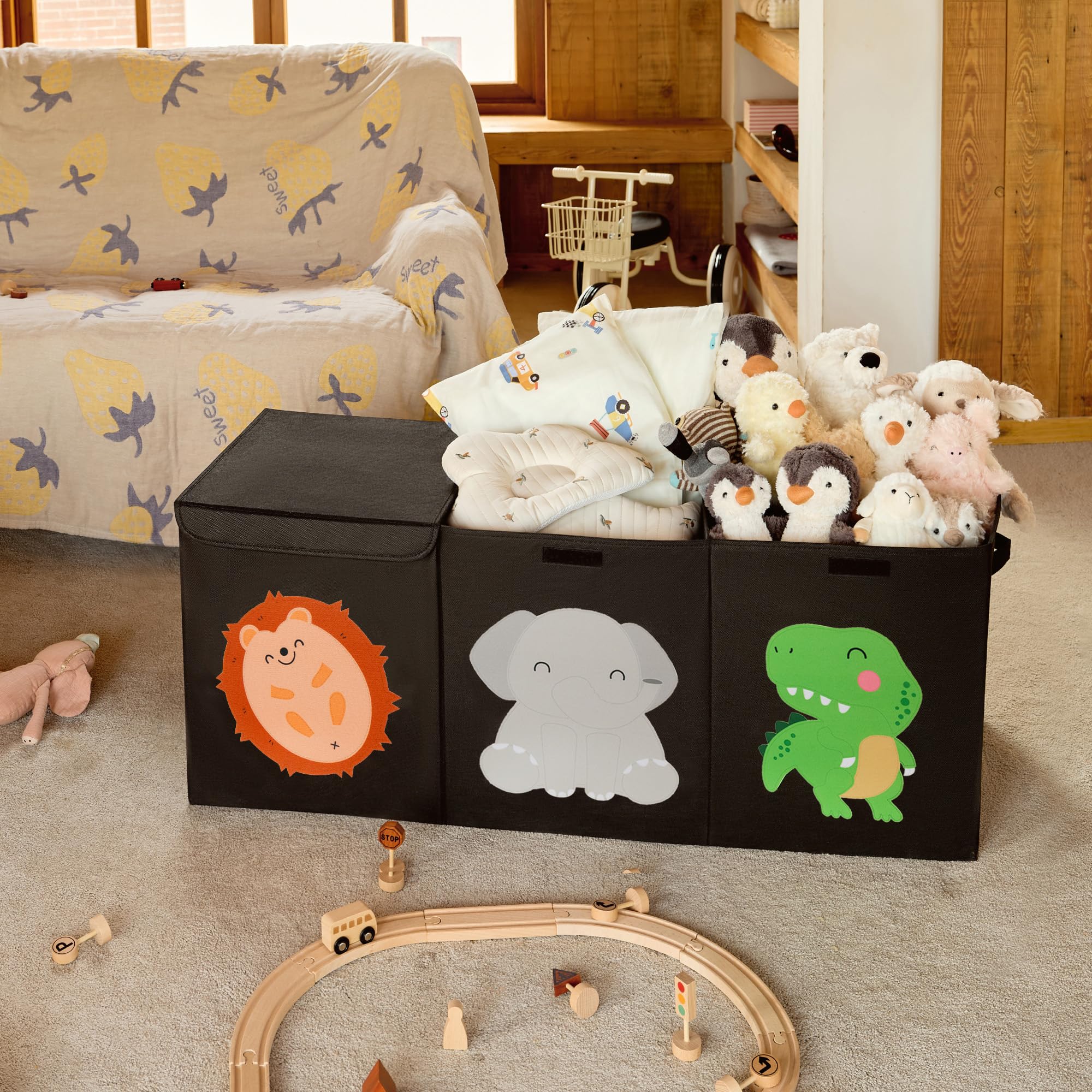 GRANNY SAYS Extra Large Foldable Toy Storage Organizer with Lids & Handles - 142L Kids Toy Box with Dividers for Nursery, Playroom & Closet - Perfect for Organizing Stuffed Animals, Legos & Kids Toys (Black)