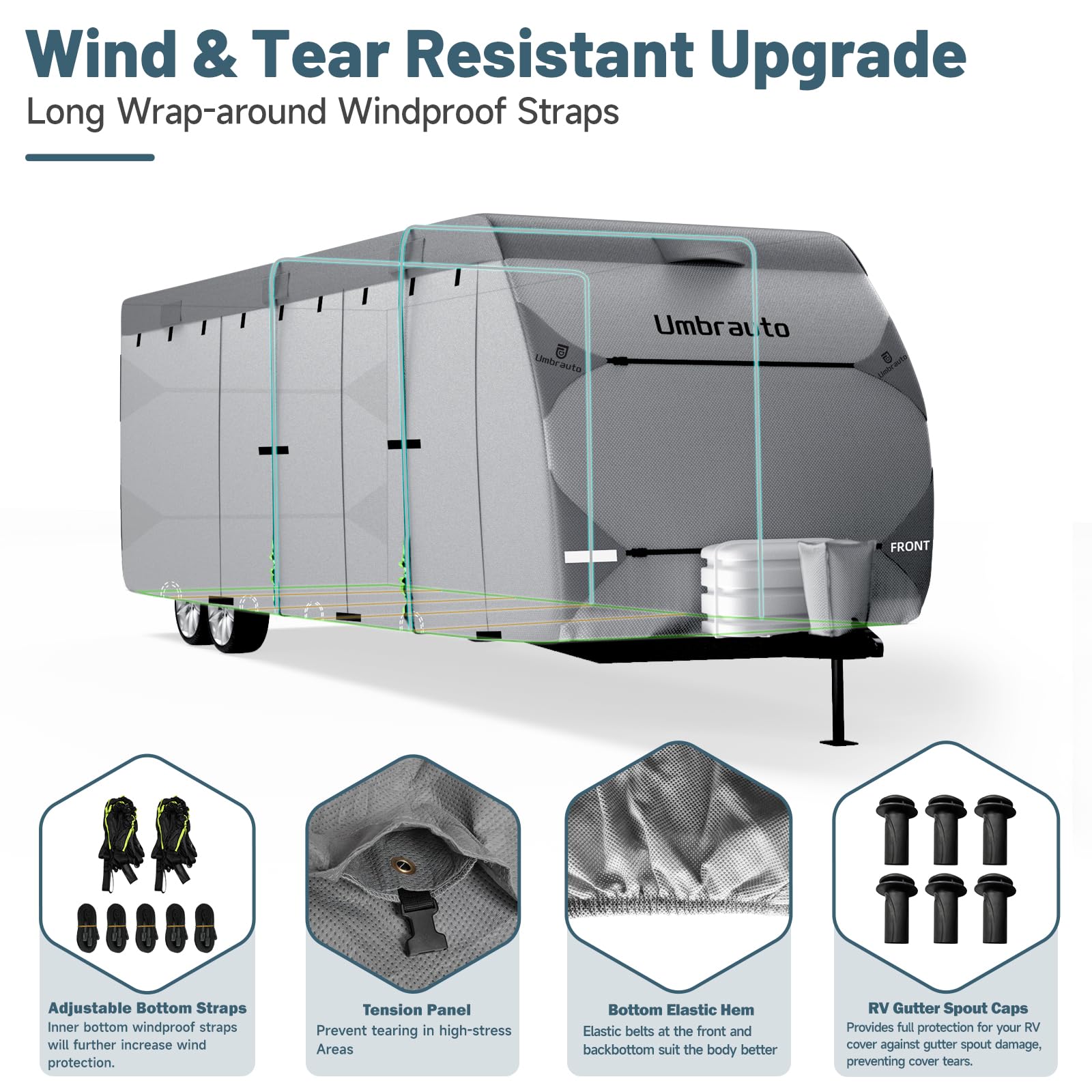 Umbrauto RV Cover 18-20ft - 7 Layer Waterproof Travel Trailer & Camper Cover with Windproof Ropes | Fits Toy Haulers with Tongue Jack Protection | Perfect for Outdoor Storage & Winter Protection