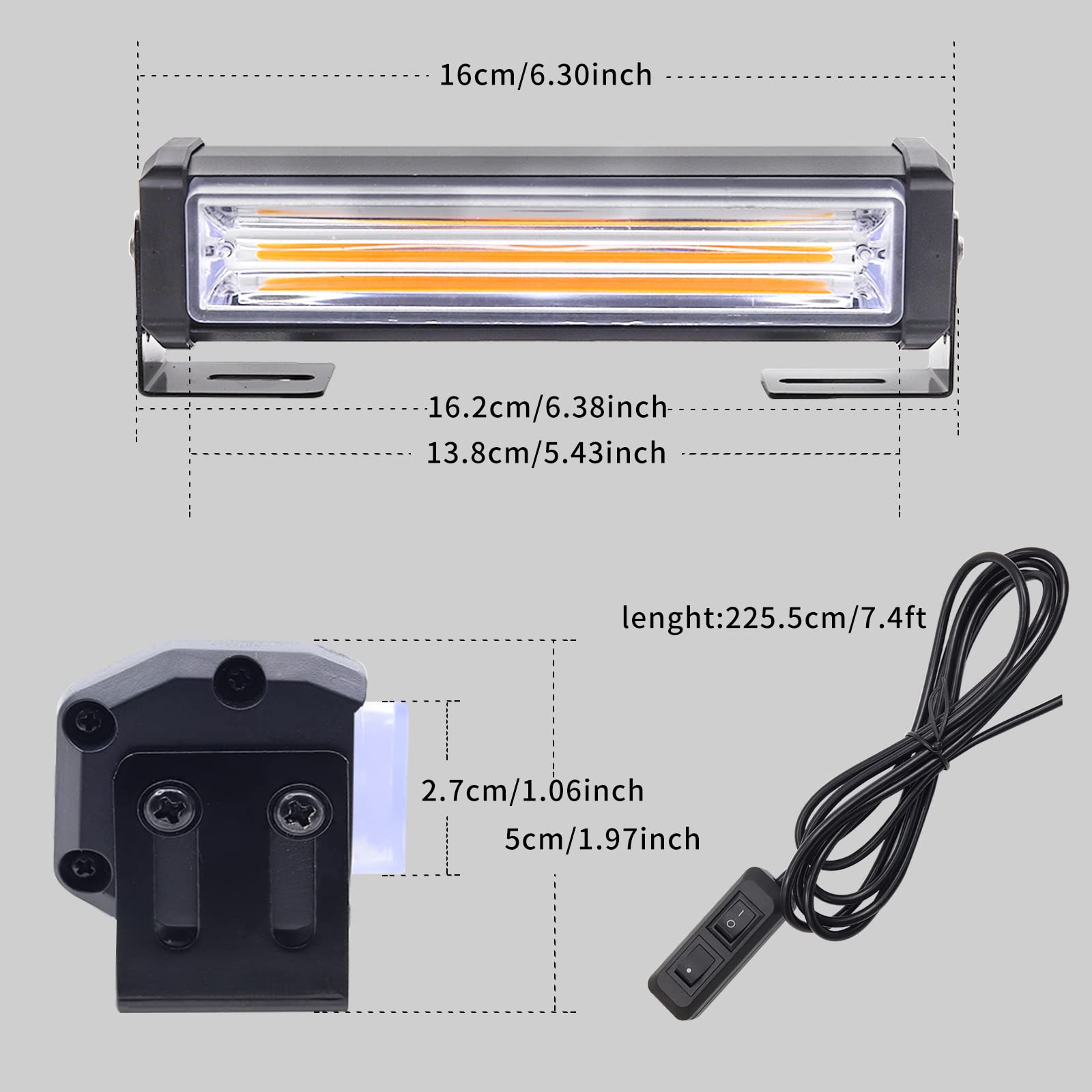 2PCS Amber COB LED Grille Lights - Daytime Running Lights & Emergency Warning Strobe Lights for Trucks, Construction Vehicles | Durable Surface Mount Front Grille Lights for Enhanced Road Safety & Visibility