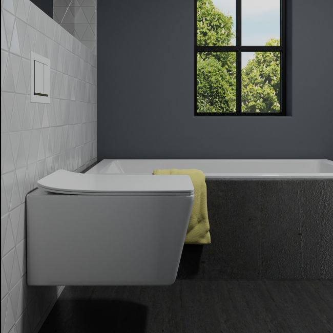 Vitreous China Wall Mounted Toilet Bowl 1.1/1.6 GPF Water Saving - Glossy White Finish - Space Saving Design for Small Bathrooms & Modern Homes