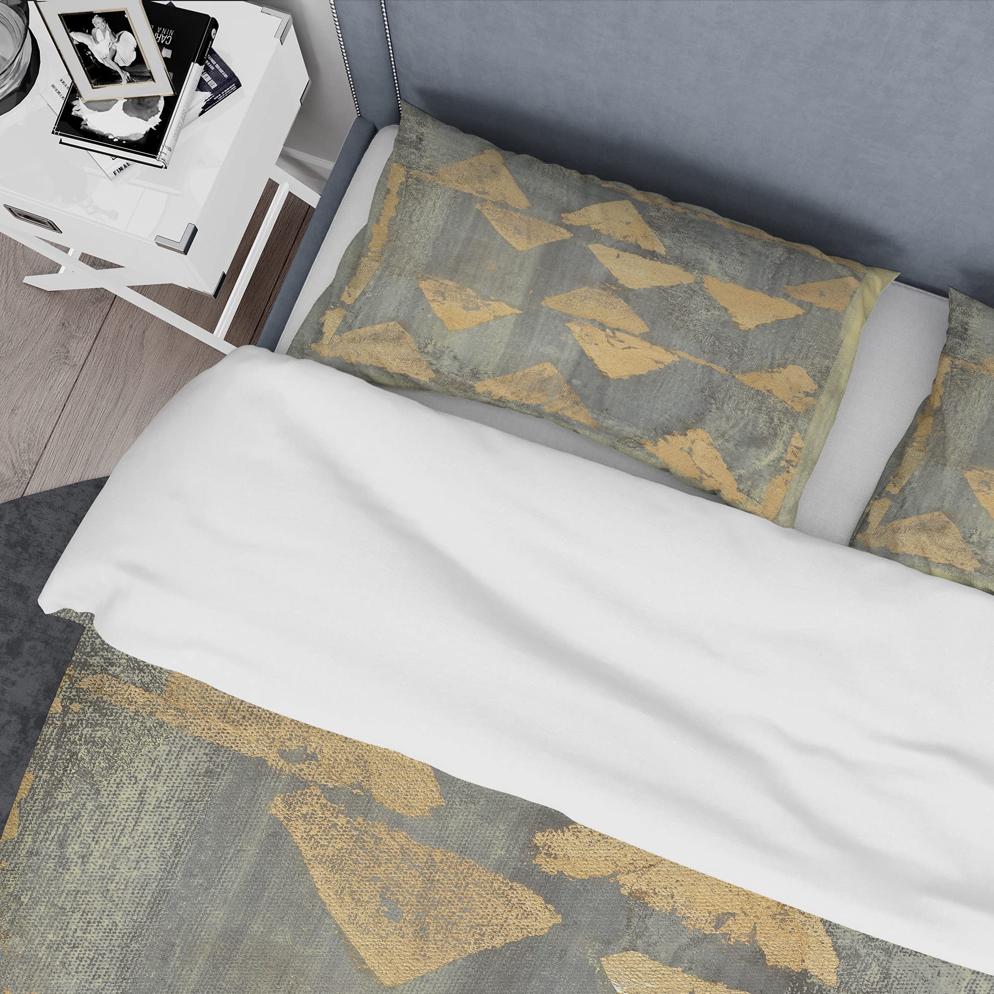 Glam Metallic Gold Duvet Cover Set King - Modern Abstract Bedding for All Seasons