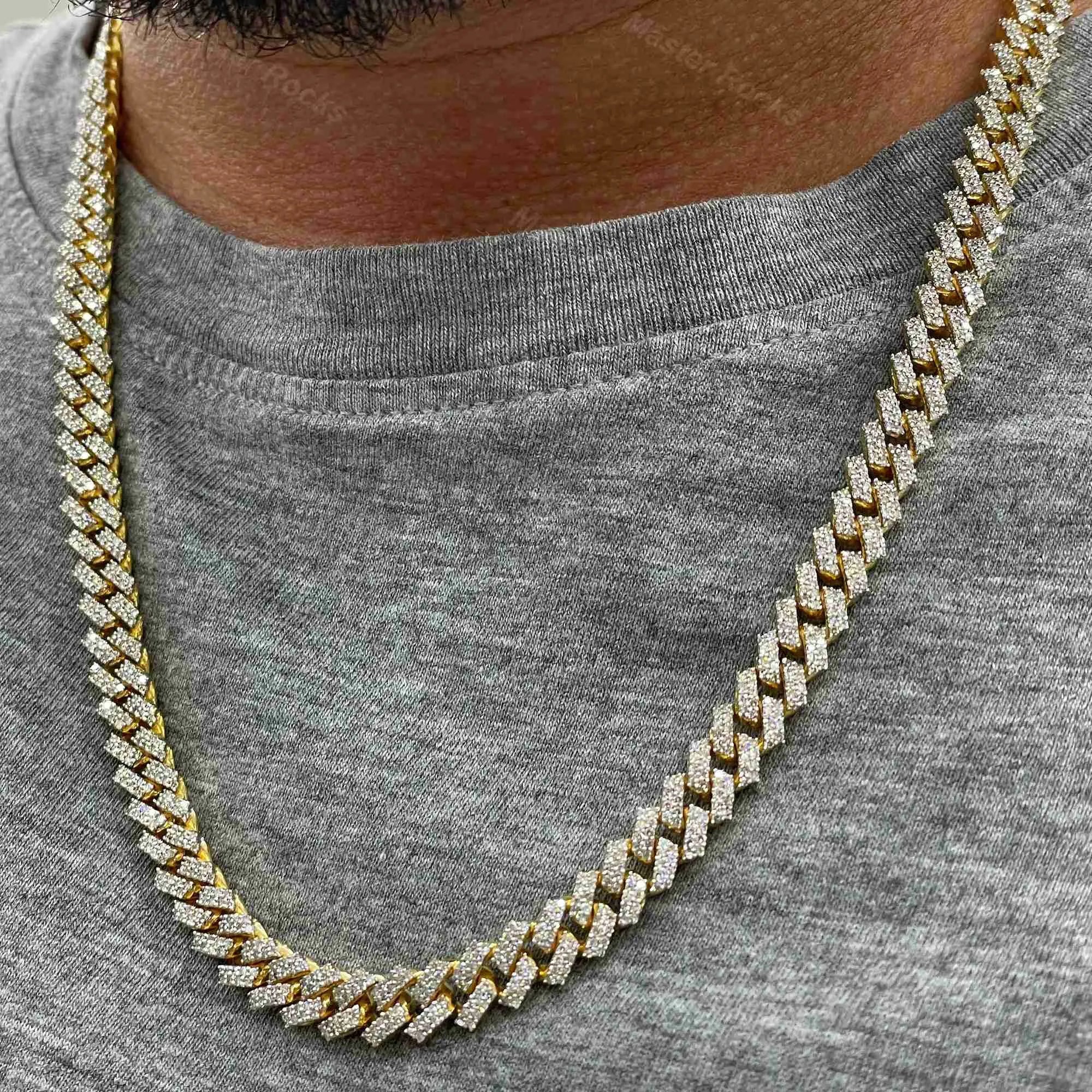 24K Gold Plated Moissanite Cuban Link Chain Necklace for Men - Iced Out Tennis Chain Jewelry - Perfect for Hip Hop Style, Gifts & Special Occasions