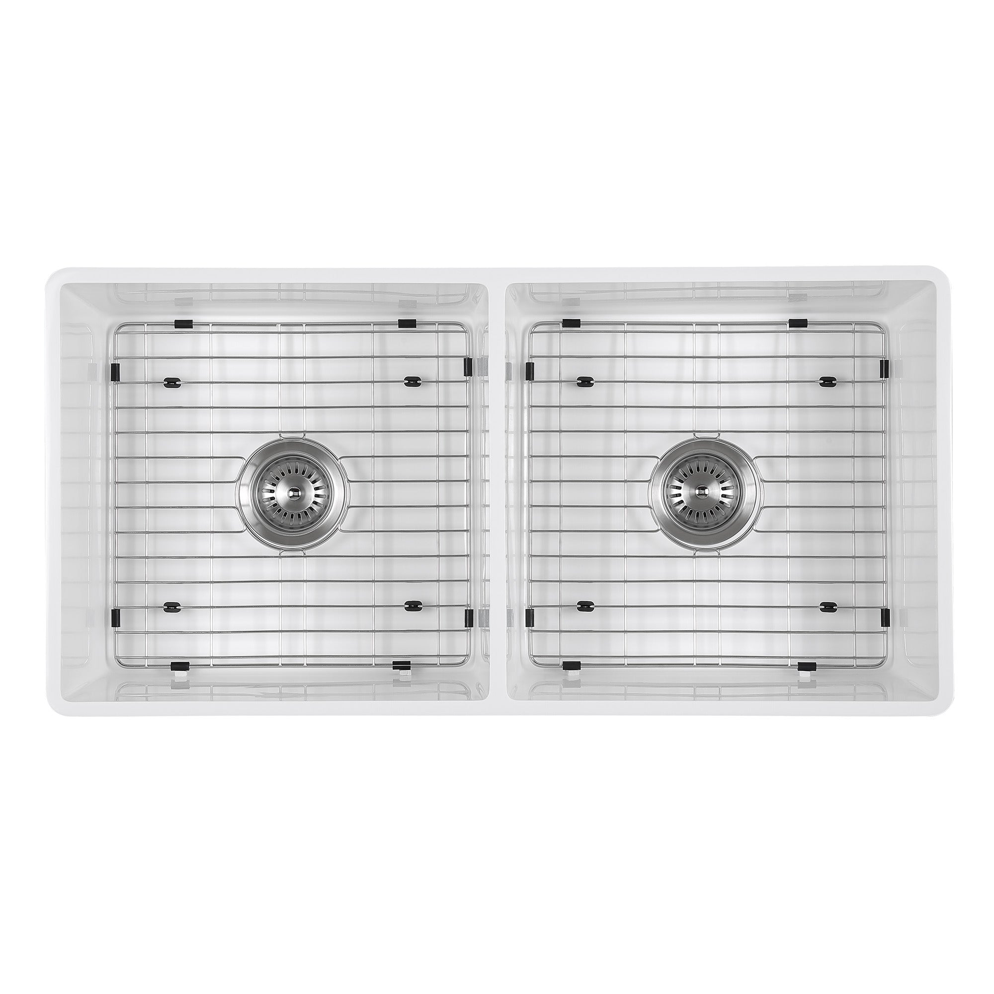 Ancona 36-Inch Undermount Farmhouse Double Bowl Kitchen Sink - 50/50 Split Pure Acrylic Stone Composite with Apron Front, Drain Grid & Strainer - White - Perfect for Modern Farmhouse Kitchens and Remodeling Projects