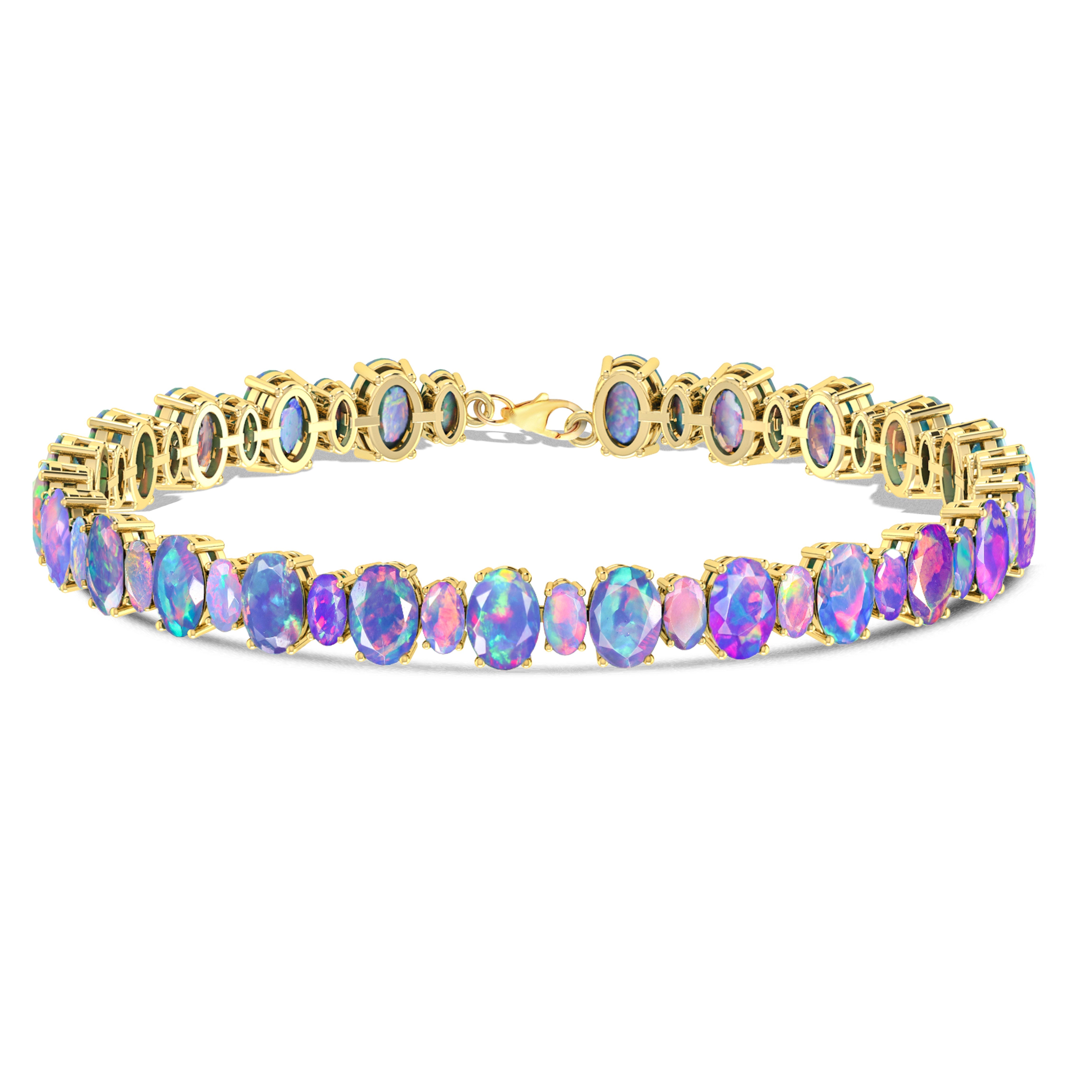 Blue Fire Opal Oval Gemstone Bracelet for Women - Elegant Handmade Jewelry Gift for Birthday, Anniversary & Special Occasions