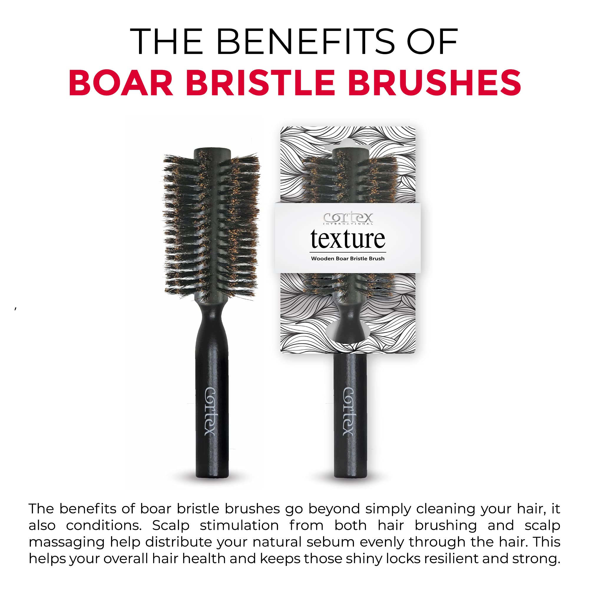 Natural Boar Bristle Round Hair Brush Set - Soft Wooden Brush for Straightening & Styling All Hair Types - Men & Women's Volumizing Hair Tool (4-Piece, Black) - Perfect for Salon Styling, Home Hair Care & Travel Essentials