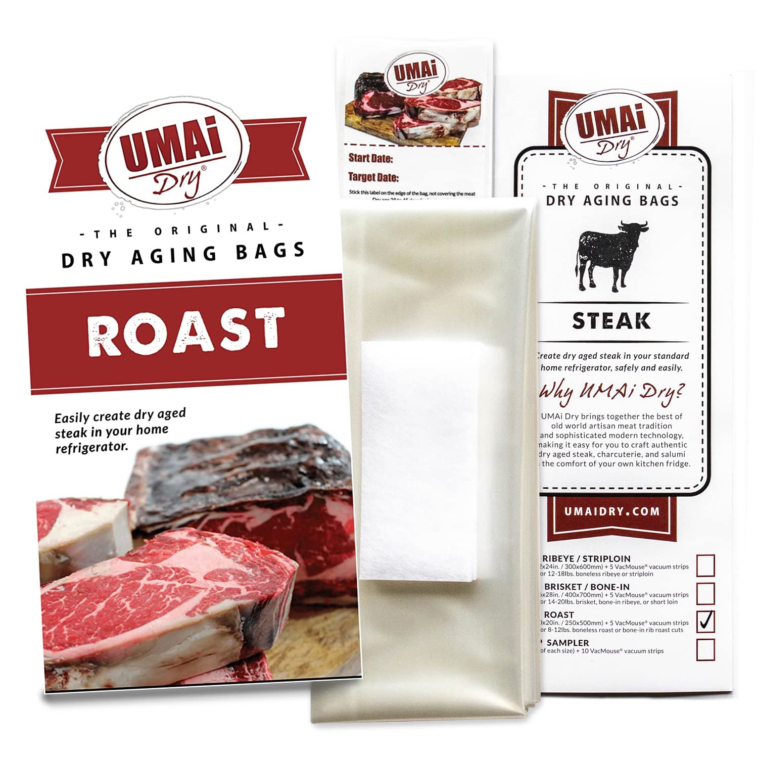 UMAi Dry Aging Bags for Steaks - Pack of 3 | Meat Dry Aging Bags for Boneless & Bone-In Rib Roast (8-10 lbs) | No Vacuum Sealer Needed | Achieve Tender Aged Beef in 28-45 Days | Perfect for Home Chefs & Steak Lovers | Ideal for Dry Aging Ribeye, Tomahawk & Premium Cuts at Home