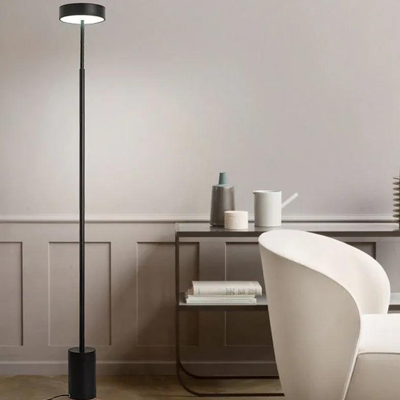 Sleek Modern Black Round Minimalist Floor Lamp - Adjustable Height for Living Room, Bedroom, or Office Lighting Decor