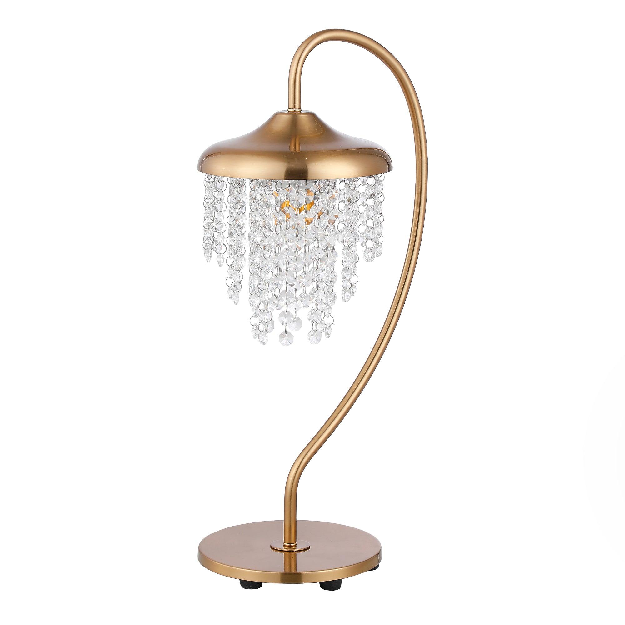 Modern Golden Crystal Table Lamp - Elegant 1-Light Accent Lighting for Living Room, Bedroom, or Office Decor