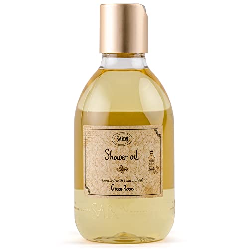 Sabon Shower Oil - Green Rose Scent | Moisturizing Body Wash with Lemon, Bergamot & Citrus | Enriched with 4 Natural Oils for Hydration | Suitable for All Skin Types | 10.5 Fl Oz | Perfect for Dry Skin Care & Relaxing Bath Time