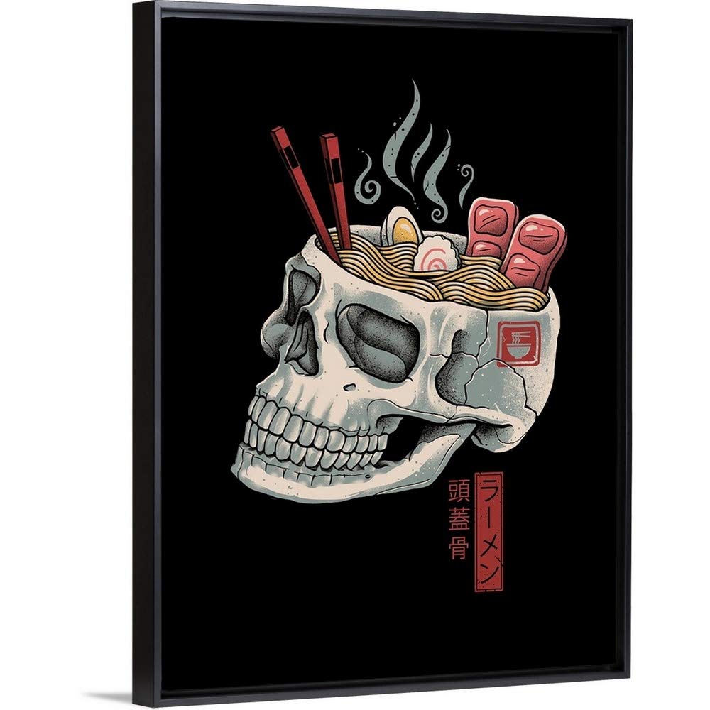 Ramen Skull Black Float Frame Canvas Art - Gothic Skull & Bones Wall Decor for Home, Office, or Restaurant | Unique Dark Aesthetic Painting