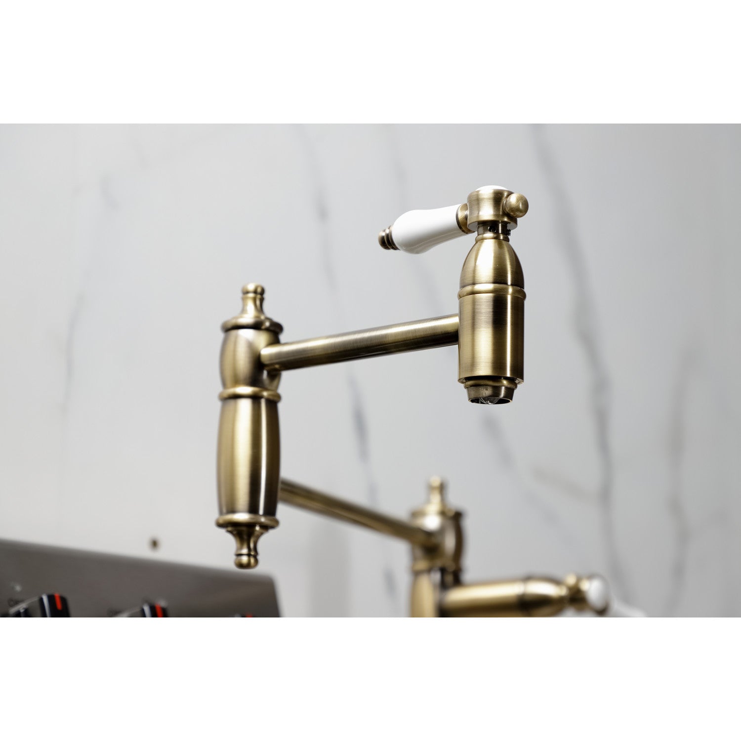 Bel Air KS3703BPL Single Hole Deck Mount Pot Filler Faucet in Antique Brass - Perfect for Kitchen Sink, Stove & Cooking Area