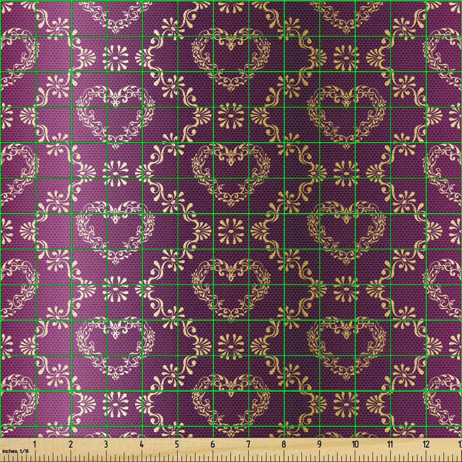 Ambesonne Yellow Damask Fabric - Floral Upholstery Fabric for Sofa & Curtains
