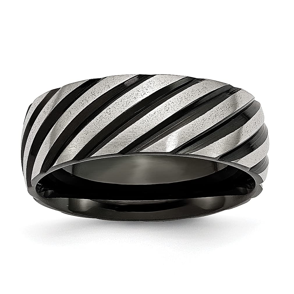 ICE CARATS 8mm Black Swirl Stainless Steel Band Ring for Women - Elegant Wedding, Fashion Jewelry Gift for Her - Perfect for Anniversaries, Engagements & Special Occasions