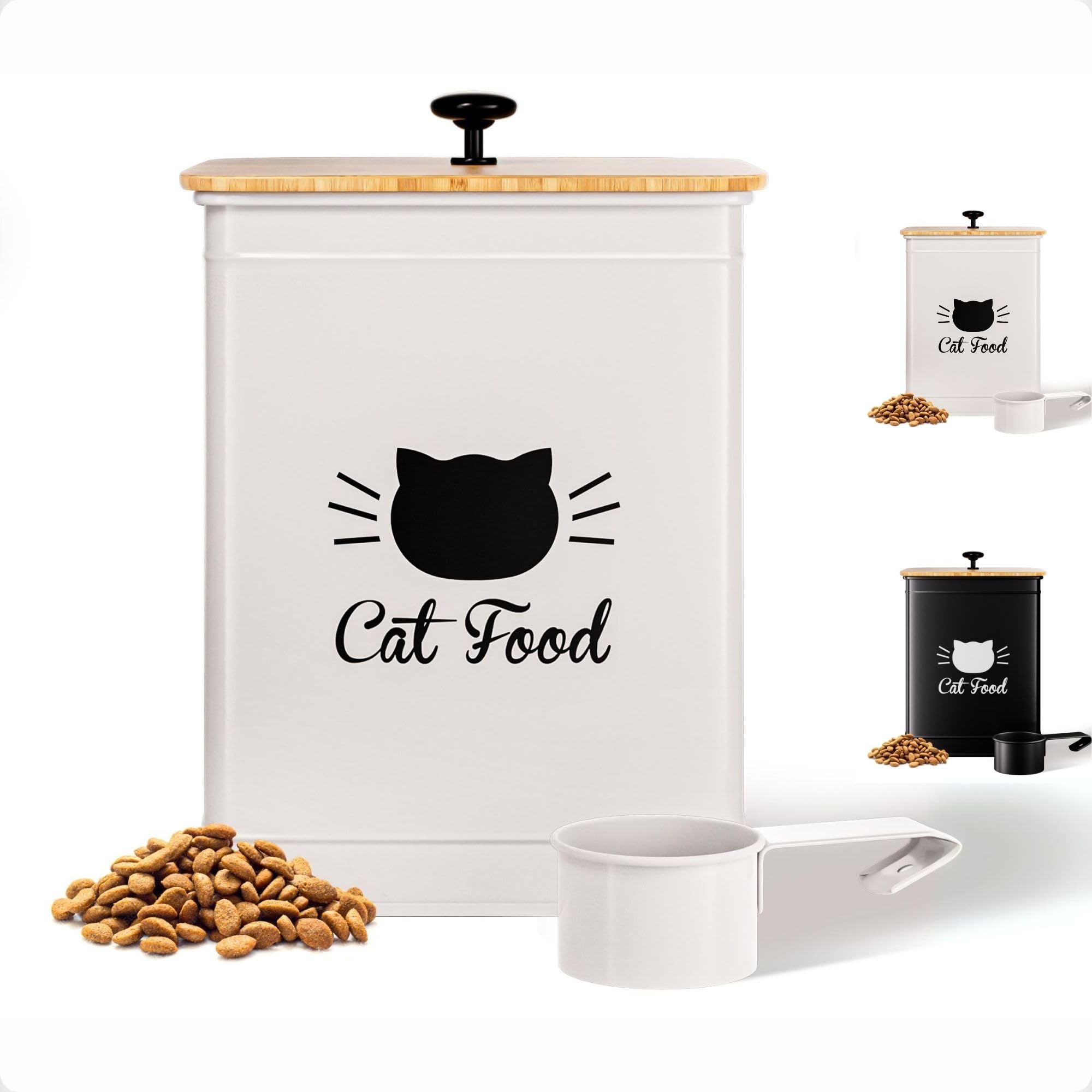 5-10 lb (25 Cup) Airtight Cat Food Storage Container with Metal Scoop & Bamboo Lid - Pet Food Dispenser for Dry Kibble - Perfect for Kitchen Pantry, Pet Travel & Fresh Food Preservation