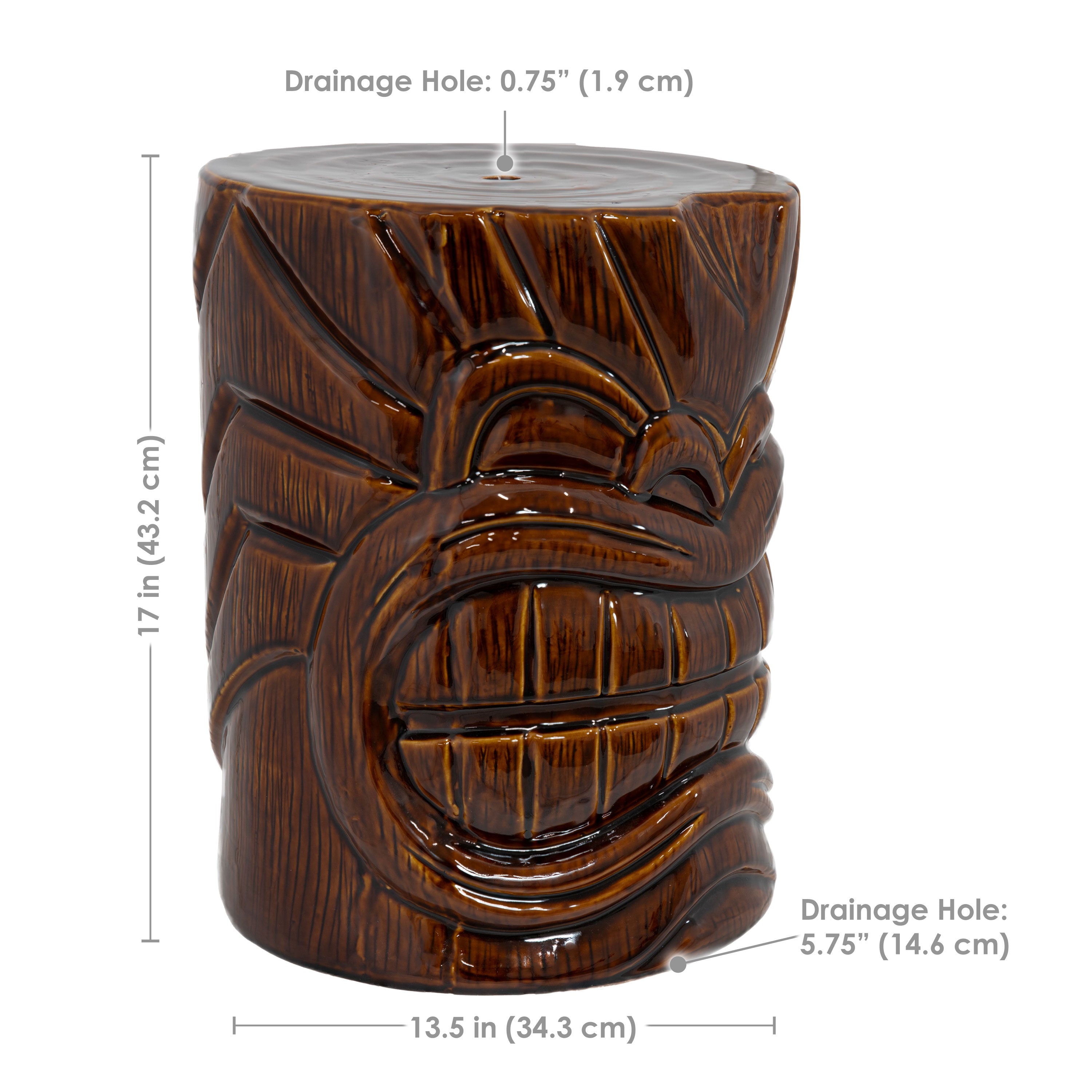 Sunnydaze Tiki Head Ceramic Garden Stool & Side Table - 17 Inch Outdoor Patio Decor for Poolside, Porch, or Backyard Seating