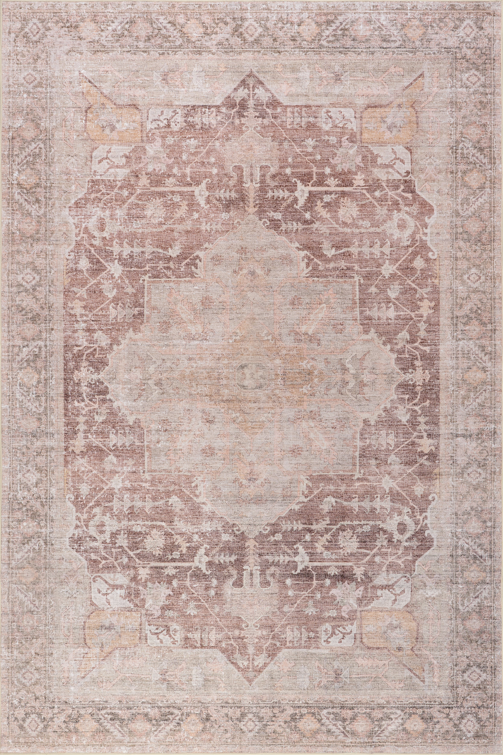 Vintage Persian Spill Proof Washable Rug - Soft Pale Pink Non-Slip Area Rug for Living Room, Bedroom & Nursery | Boho Home Decor