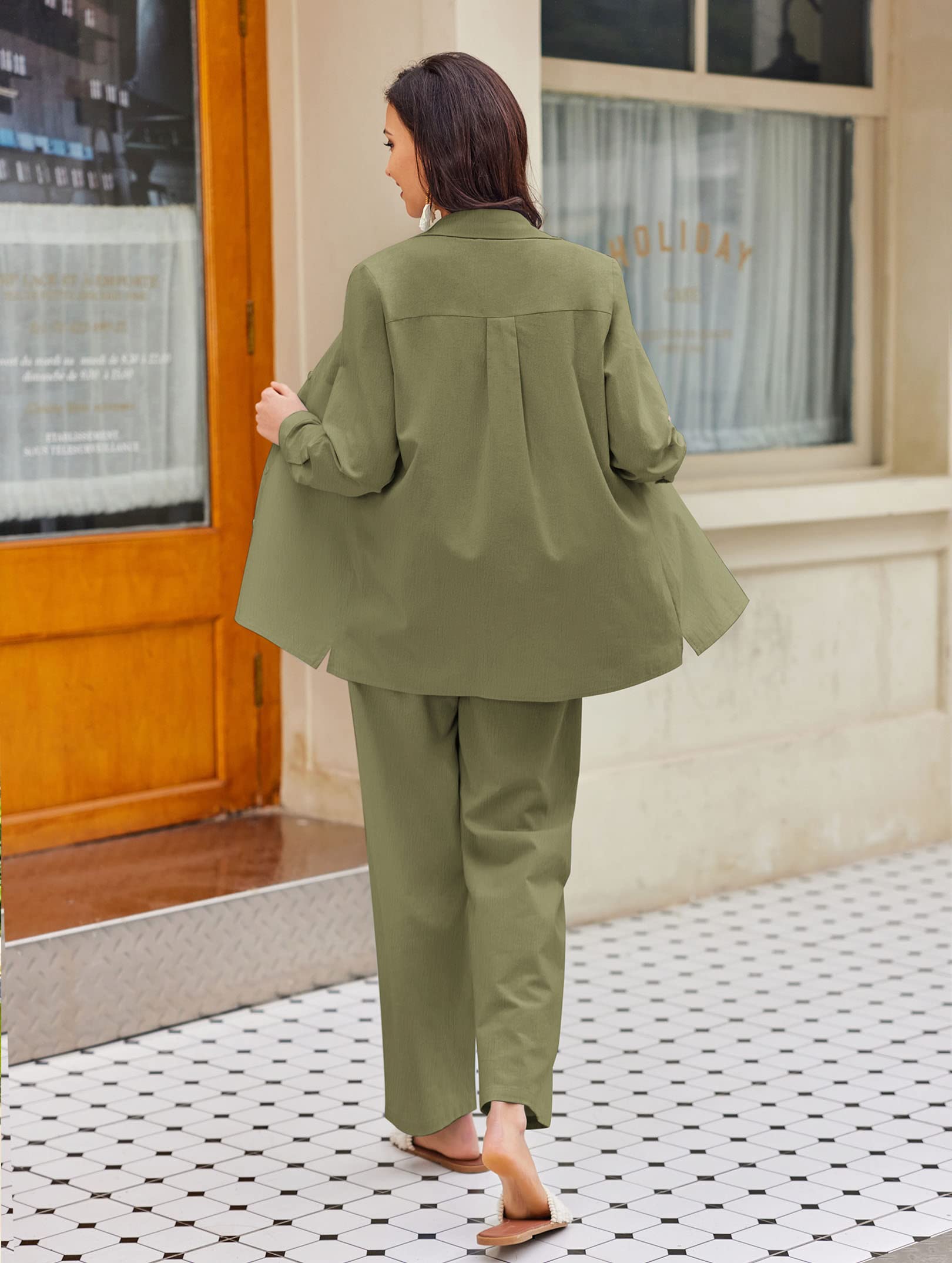 Zeagoo Women's Linen Suit Set - 2 Piece Linen Shirt and Pants Outfit for Summer Beach Vacation | Breathable & Stylish Casual Wear for Travel, Resort, and Outdoor Activities