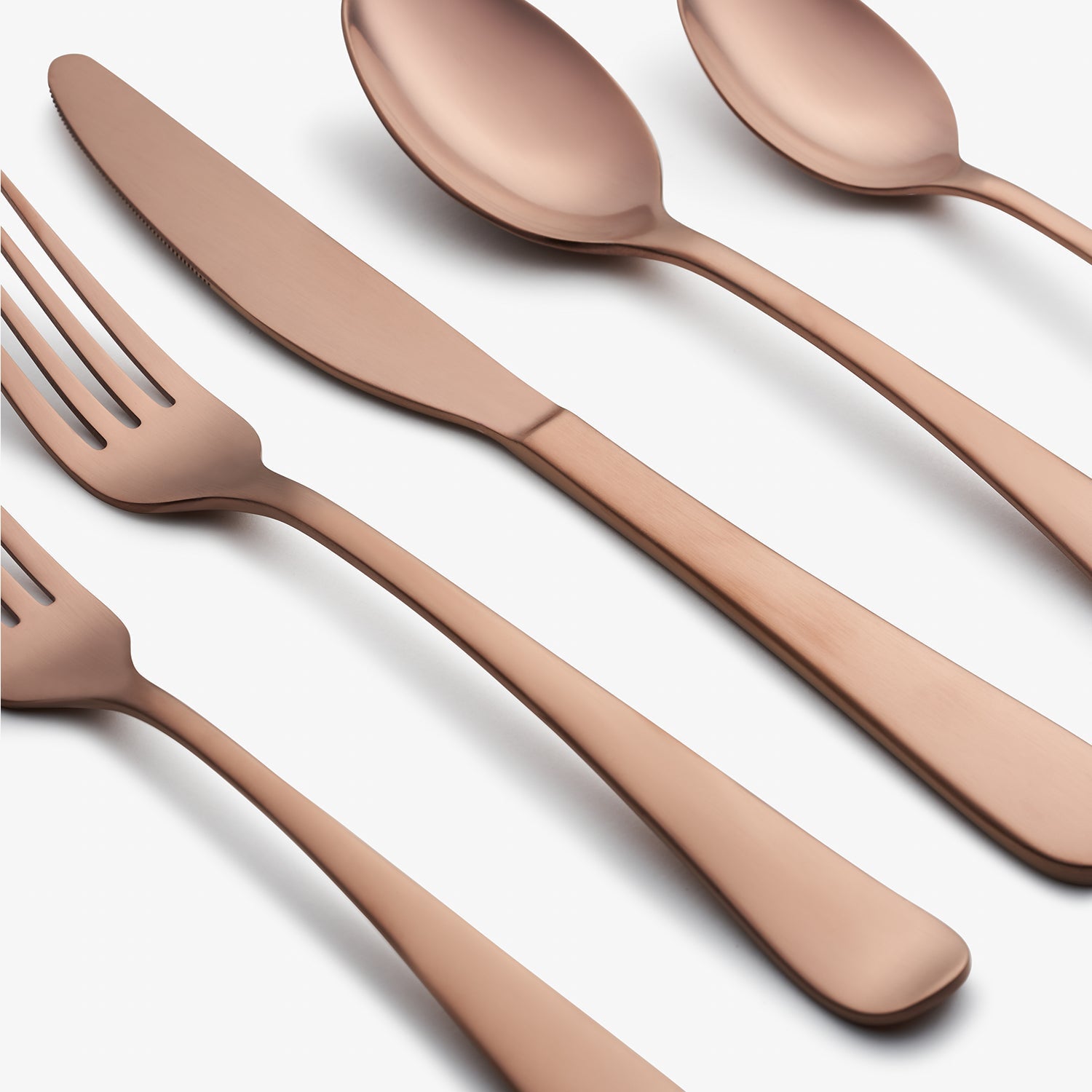 Rhiannon Copper Satin 20-Piece Flatware Set - Elegant Stainless Steel Cutlery for Dining, Wedding, and Special Occasions