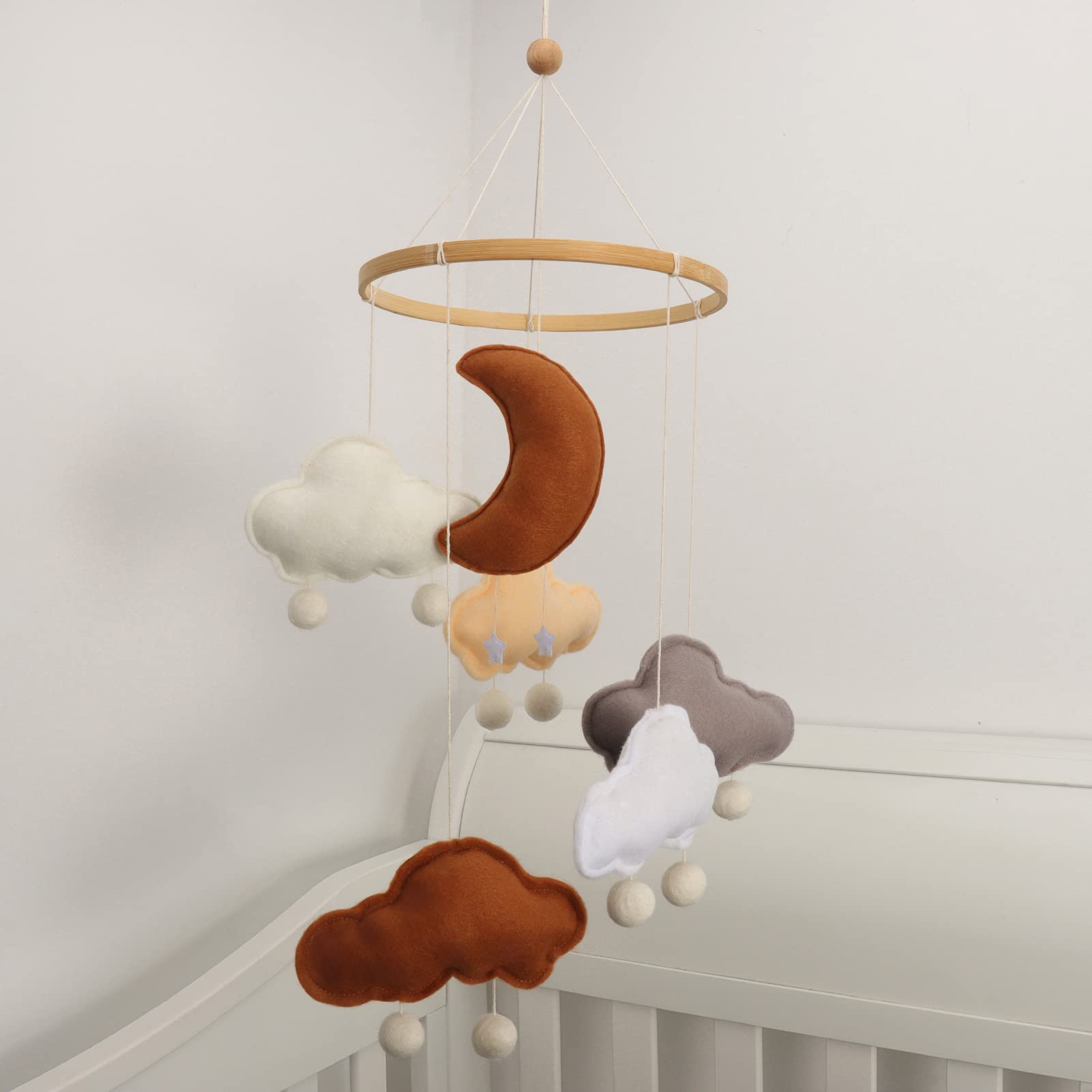 Handmade Soft Felt Baby Crib Mobile - Boho Nursery Decor with Moon, Cloud & Star Design - Safe for Crib, Bassinet & Pack N Play - Perfect for Newborn Sleep & Nursery Room Decoration