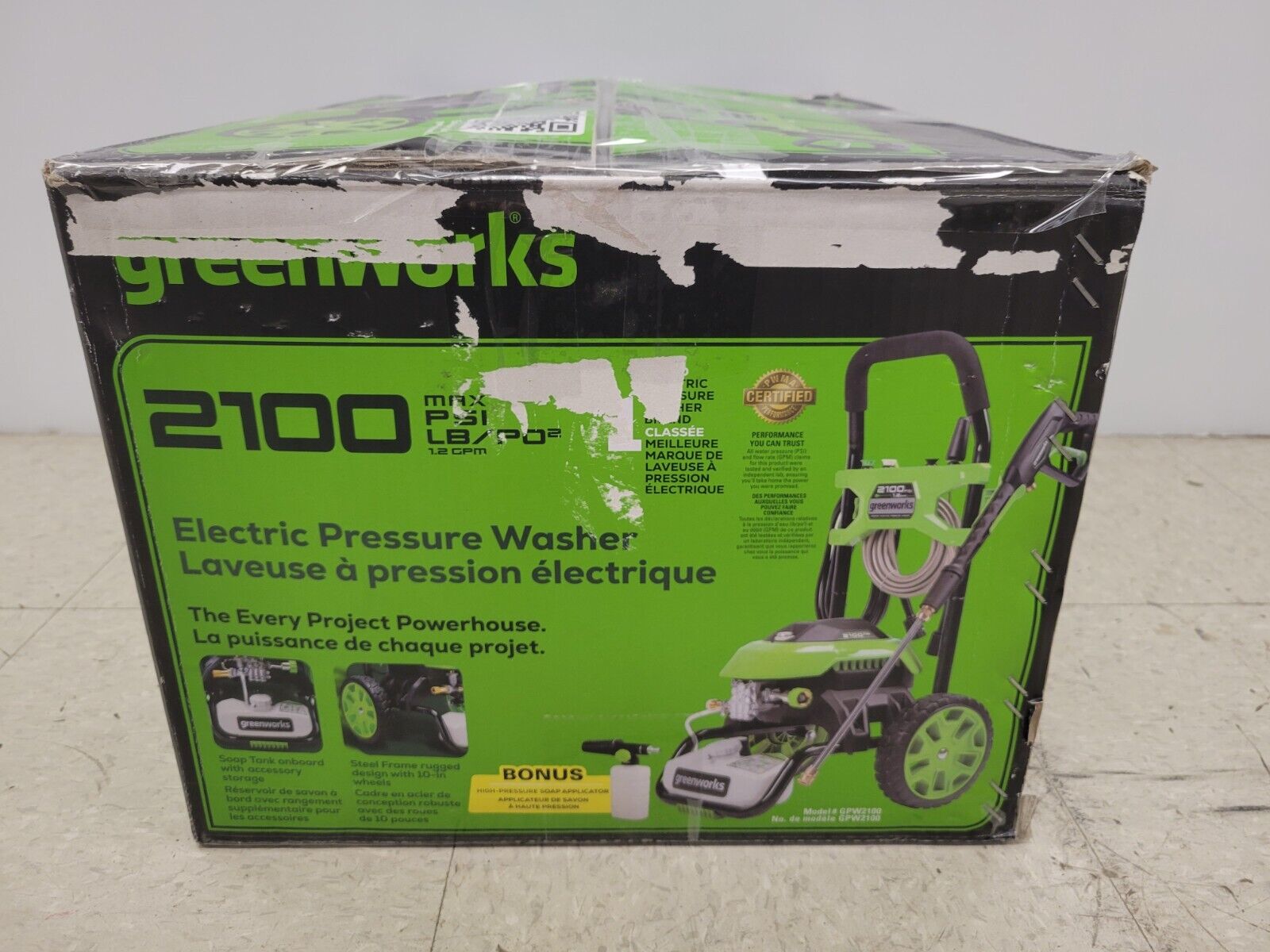 Greenworks GPW2100 2100 PSI Electric Pressure Washer for Home & Car Cleaning - Outdoor Power Washer for Driveways, Patios, and Decks