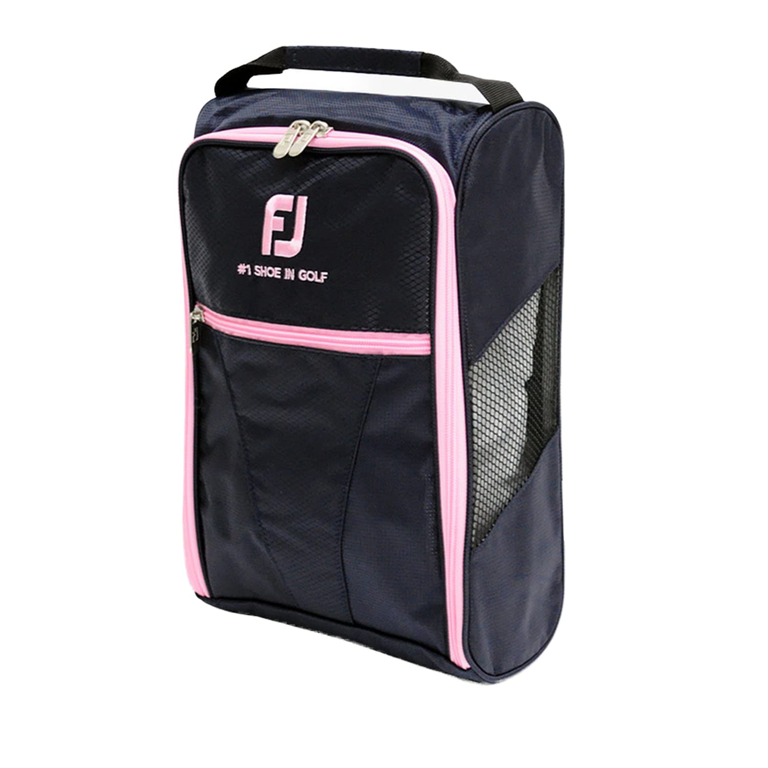 FOOTJOY Men's & Women's Golf Shoe Bags - Waterproof Travel Shoe Organizer for Golf Clubs (Navy & Pink) - Perfect for Golf Tournaments, Travel & Storage