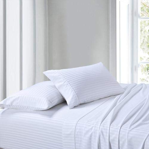 Luxury Detachable Waterproof Waterbed Sheet Set - 300 Thread Count Sateen Stripe, Soft & Breathable, White - Perfect for Master Bedroom, Guest Room & Hotel Use
