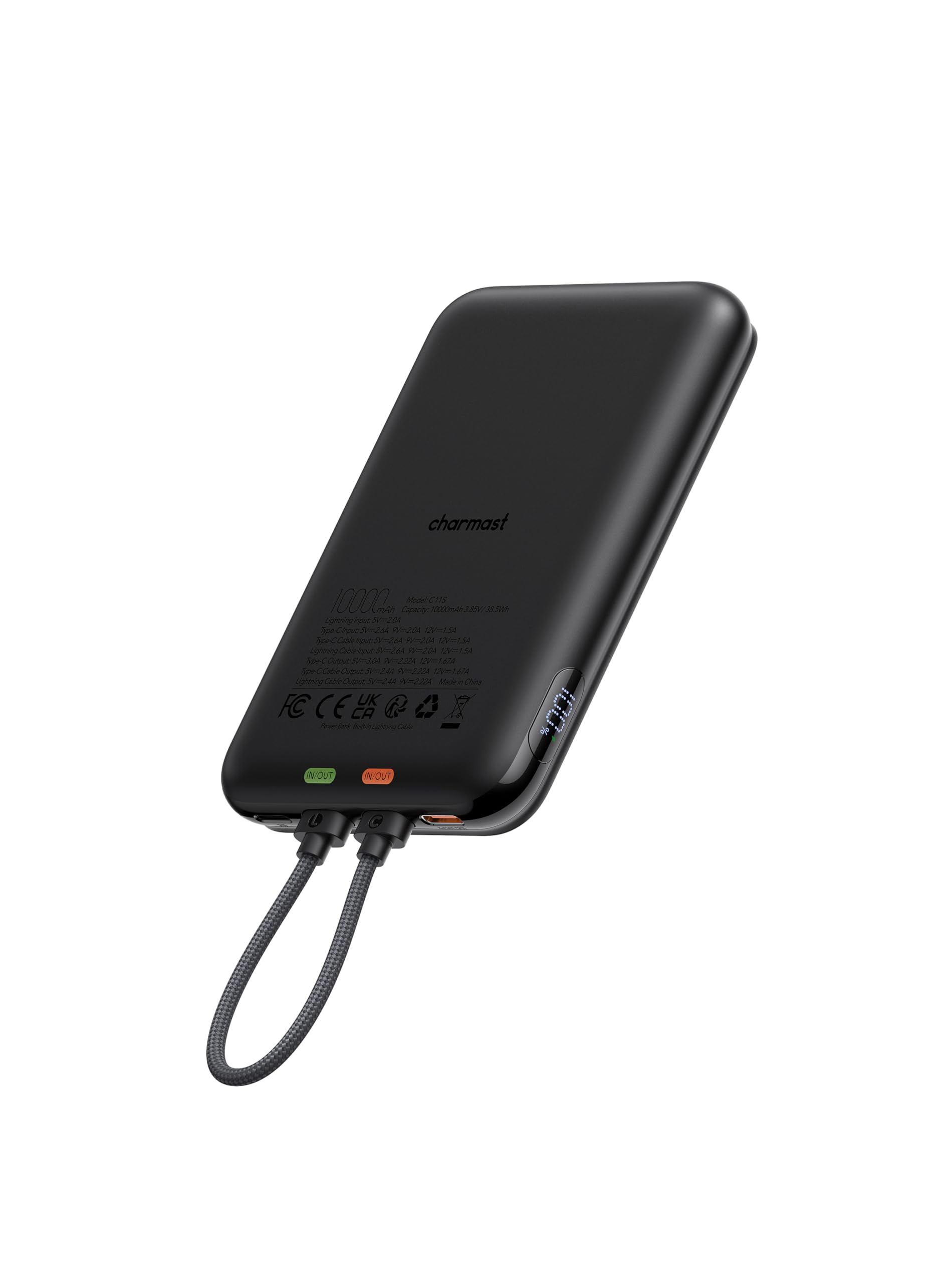 Charmast 10000mAh Portable Charger with Digital Display - 20W Fast Charging Slim Power Bank with Removable Cable for iPhone 15/14/13, Samsung Galaxy, Android Phones - Perfect for Travel, Commuting, and Outdoor Adventures