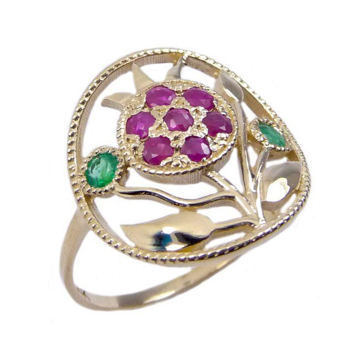 14K Gold Kabbalah Ring with Ruby and Emerald - Elegant Pomegranate Design for Spiritual Protection & Fashion Jewelry
