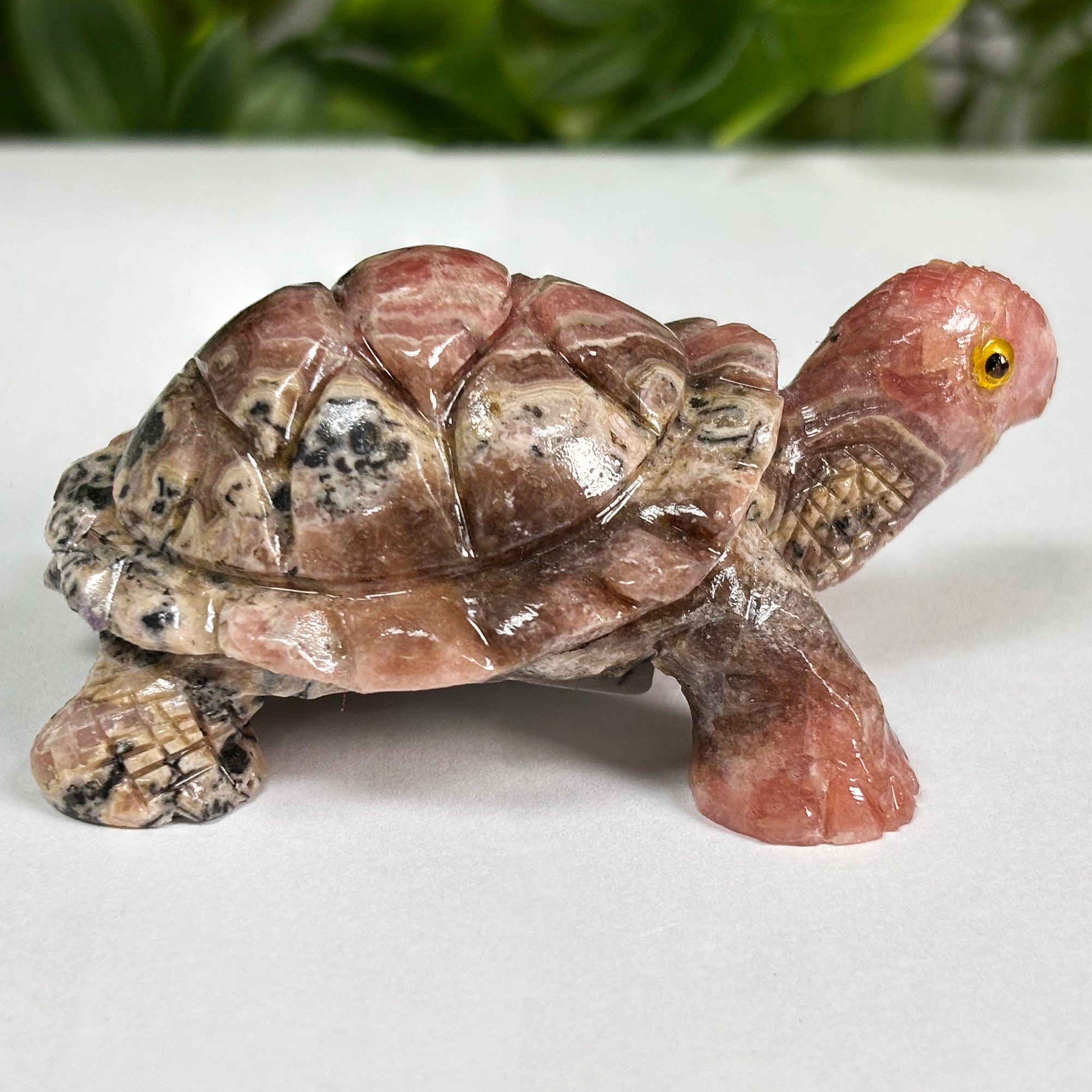 Hand Carved Rhodochrosite Turtle Gemstone Figurine - Natural Stone Animal Sculpture for Home Decor, Meditation & Feng Shui - Unique Gift for Collectors & Nature Lovers