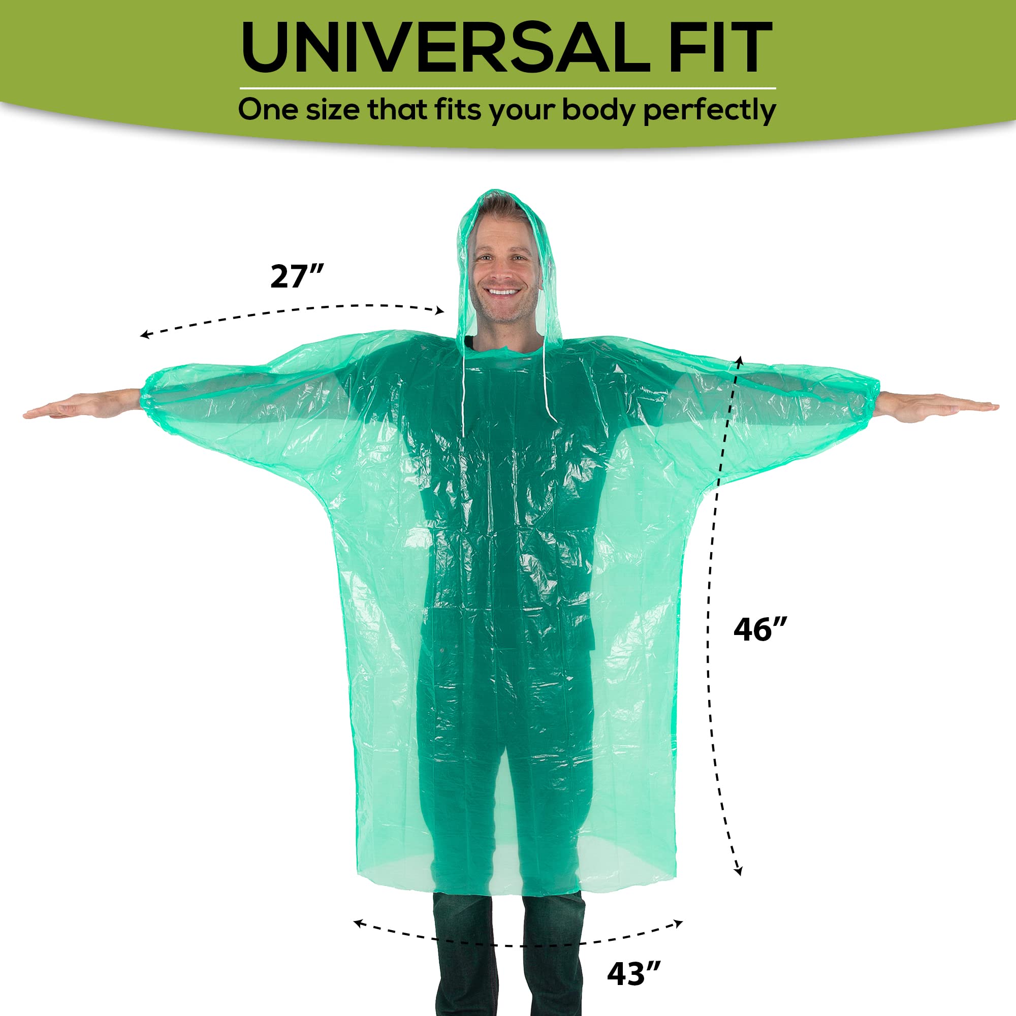 Disposable Rain Ponchos Bulk Pack - Waterproof Emergency Raincoat for Adults with Hood & Drawstrings - Multi Colors for Hiking, Camping, Outdoor Events