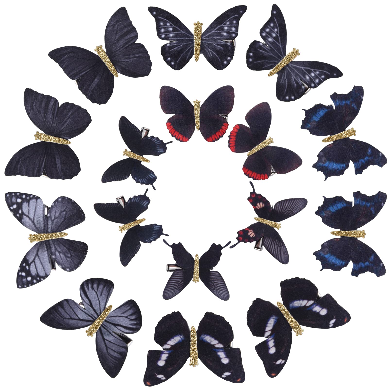 DEEKA 16 PCS Realistic Colorful Butterfly Hair Clips - Handmade 90s Vintage Hair Barrettes for Women & Girls (Black) | Perfect for School, Parties & Everyday Hair Styling