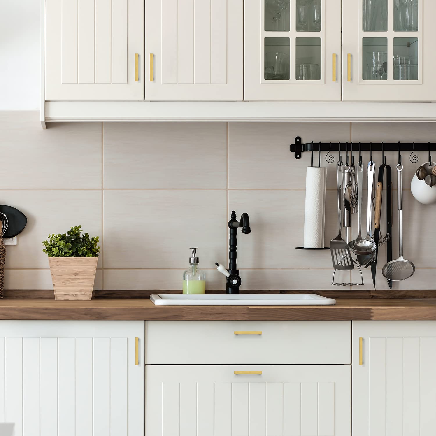 Brushed Brass Cabinet Handles 18 Pack - Kitchen Drawer Pulls for Cabinets & Cupboards