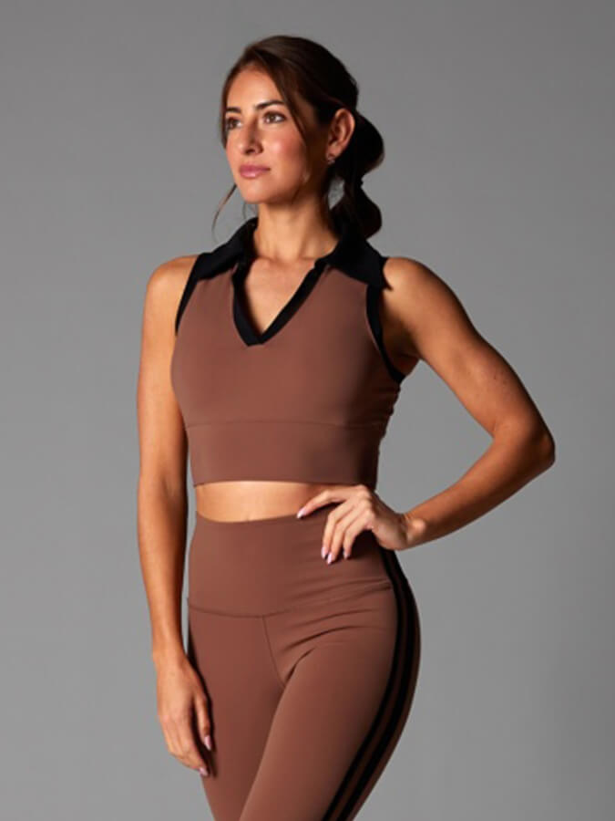 Tavi Contrast Polo Women's Tank Top - Stylish Clove Ebony Color for Casual Wear, Gym & Summer Outfits