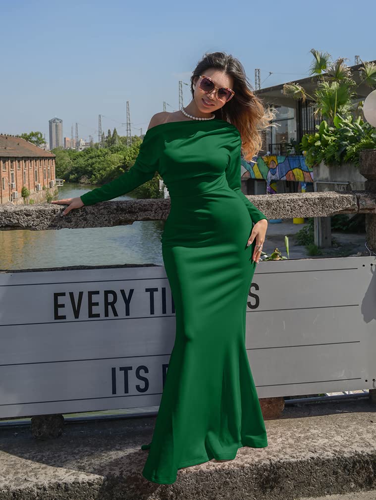 YMDUCH Women's Sexy Elegant Long Sleeve Off Shoulder Bodycon Evening Dress - Perfect for Cocktail Parties, Prom, Wedding Guest & Formal Occasions
