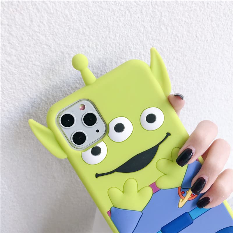 Shockproof Soft Silicone Phone Case for Apple iPhone 13 Pro - 3D Cartoon Alien Toy Story Design in Green & Blue | Cute, Durable Protective Cover for Kids, Women | Perfect for Daily Use, School, Work & Travel