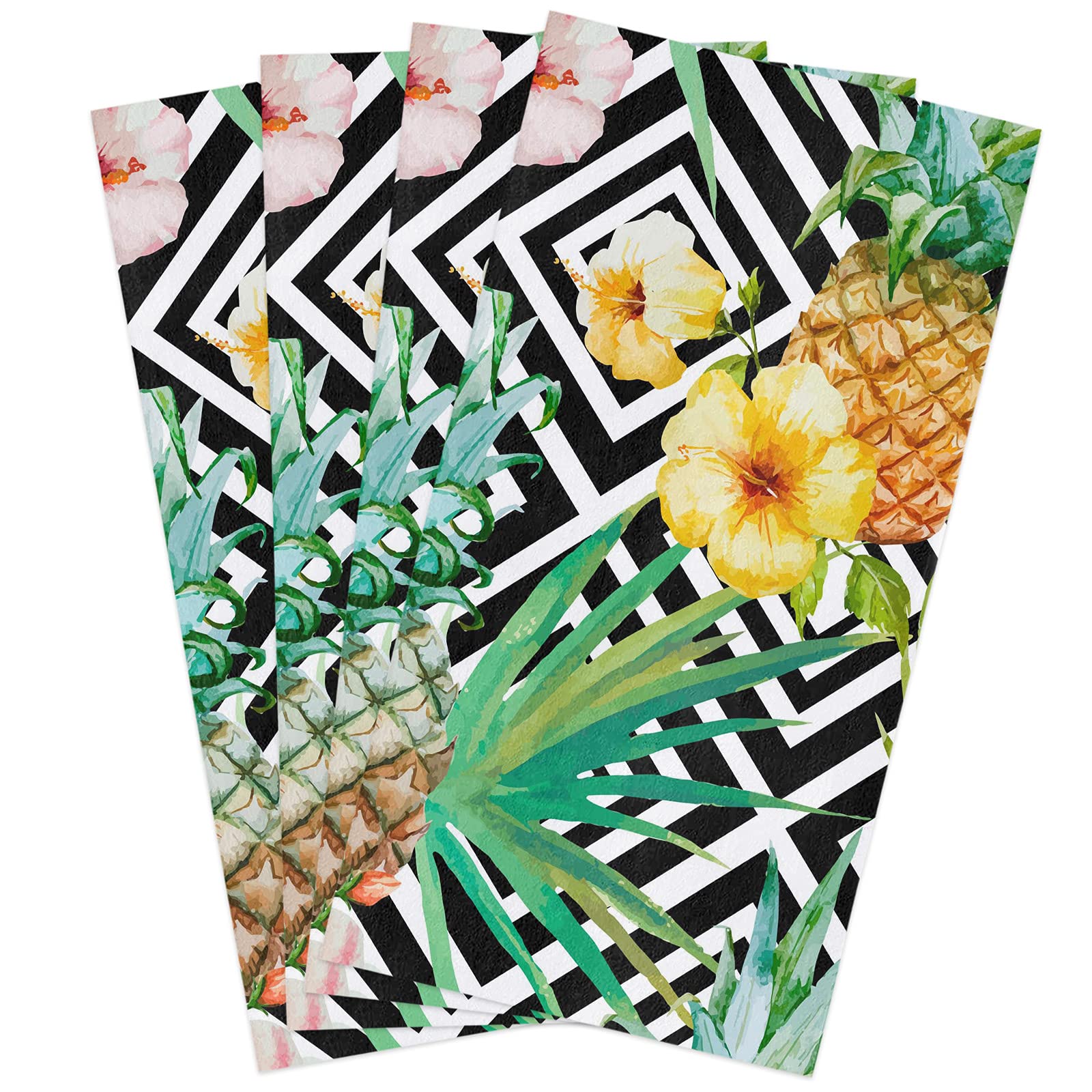 Amaze-Home 4-Pack Watercolor Tropical Pineapple Microfiber Kitchen Dish Towels - Super Absorbent, Soft & Lightweight (18x28 Inches) for Drying Dishes, Cleaning Countertops, and Bathroom Use