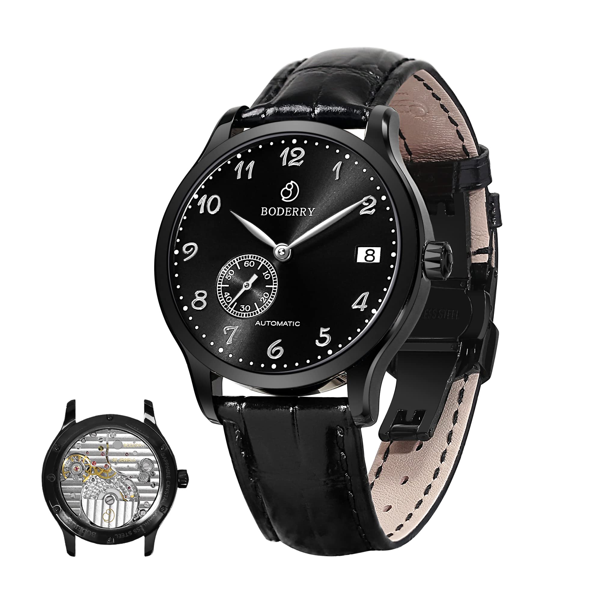 BODERRY Men's Automatic Dress Watch - Waterproof Stainless Steel Mechanical Business Wristwatch with Sapphire Crystal | Luxury Micro-Rotor Watch for Formal Occasions, Office Wear & Special Events