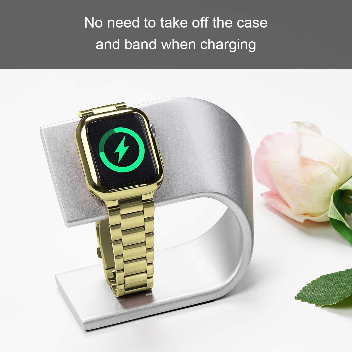 iiteeology Compatible with Apple Watch Bands 41mm for Series 9/8/7 - Upgraded Stainless Steel Strap with Screen Protector Case (Gold/Gold) - Elegant Women's Smartwatch Accessory for Workout, Office & Daily Wear