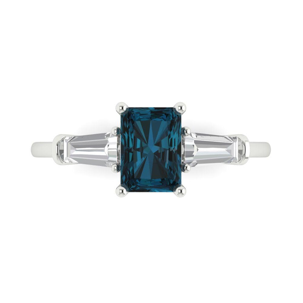 2.0 Carat Emerald Cut 3-Stone Solitaire Natural London Blue Topaz Engagement Ring, 18K White Gold – Perfect for Wedding, Proposal, Anniversary & Bridal Jewelry Gifts