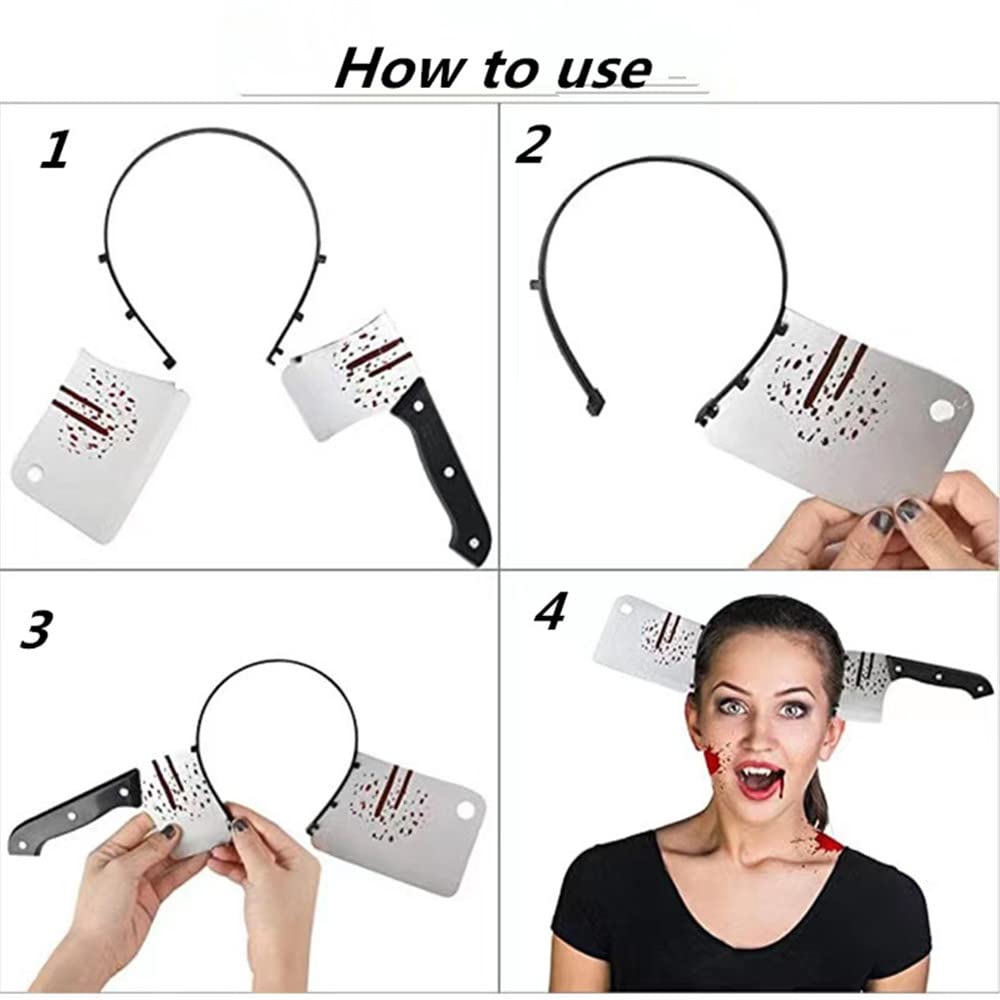 Scary Bloody Cleaver Headband - Halloween Horror Cosplay Prop, Funny Kitchen Knife Costume Accessory for Halloween Parties & Horror Themed Events
