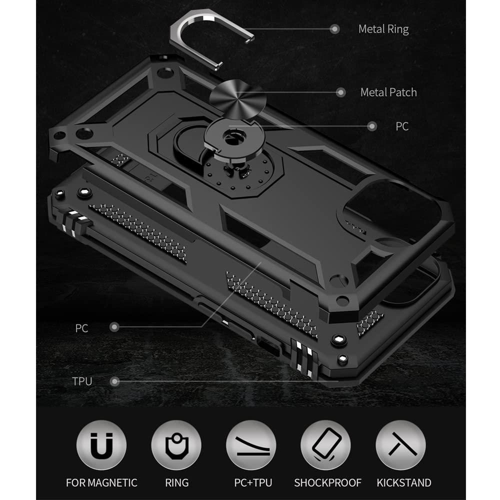 Yiakeng Military Grade Protective Case with Ring & HD Screen Protector for iPhone 13 - Shockproof, Drop Protection | Perfect for Outdoor Activities, Travel & Daily Use (Black)